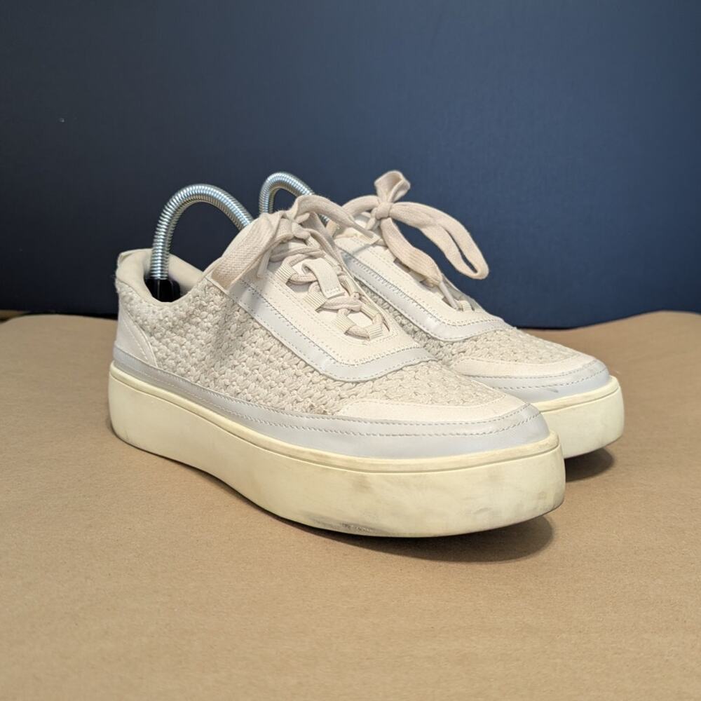 FRYE Taylor Sneakers Crochet Low Top White Womens 7 Lace Up Shoes Cream Offwhite